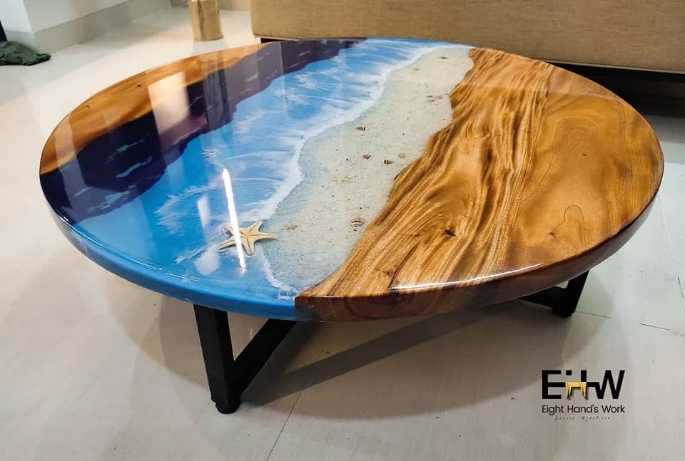 Epoxy Deep pour 3d ocean theme table